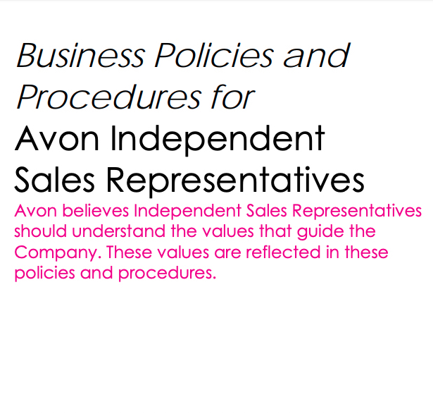 Screenshot showing the top of the document entitled "Business Policies and Procedures for Avon Independent Sales Representatives"